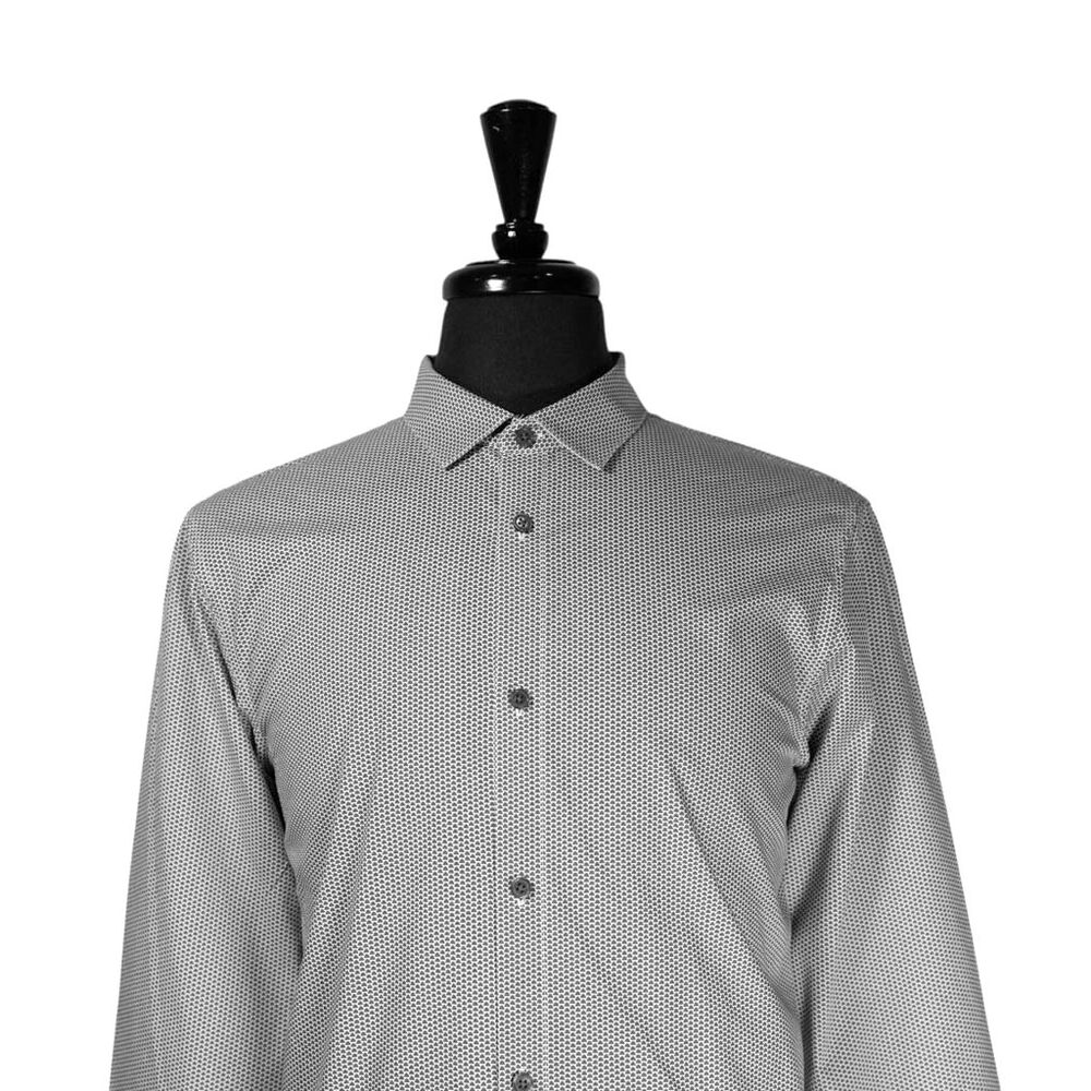 Armani Exchange Mens Shirt Button Up Gray Geometric Cotton Slim Fit Casual Large